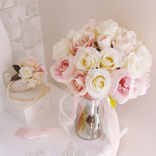 ピオニーとローズのブーケ 芍薬ブーケ ピンク＆ホワイト ウエディング