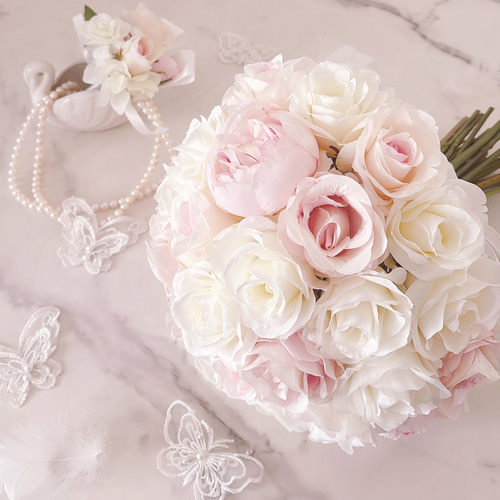 ピオニーとローズのブーケ 芍薬ブーケ ピンク＆ホワイト ウエディング