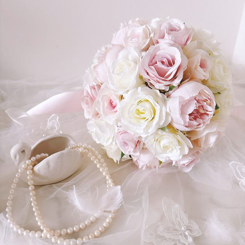 ピオニーとローズのブーケ 芍薬ブーケ ピンク＆ホワイト