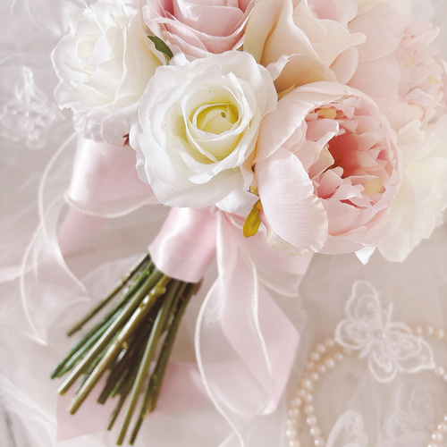 ピオニーとローズのブーケ 芍薬ブーケ ピンク＆ホワイト ウエディング