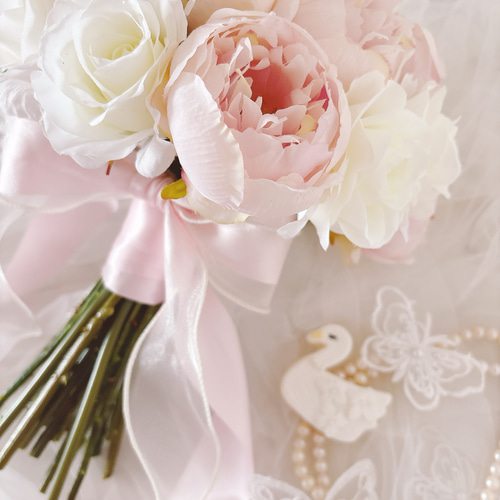 ブーケ ブートニア付 アーティフィシャルフラワー 芍薬 ピオニー 芍薬 ブーケ♪アーティフィシャルフラワー ブートニア付き