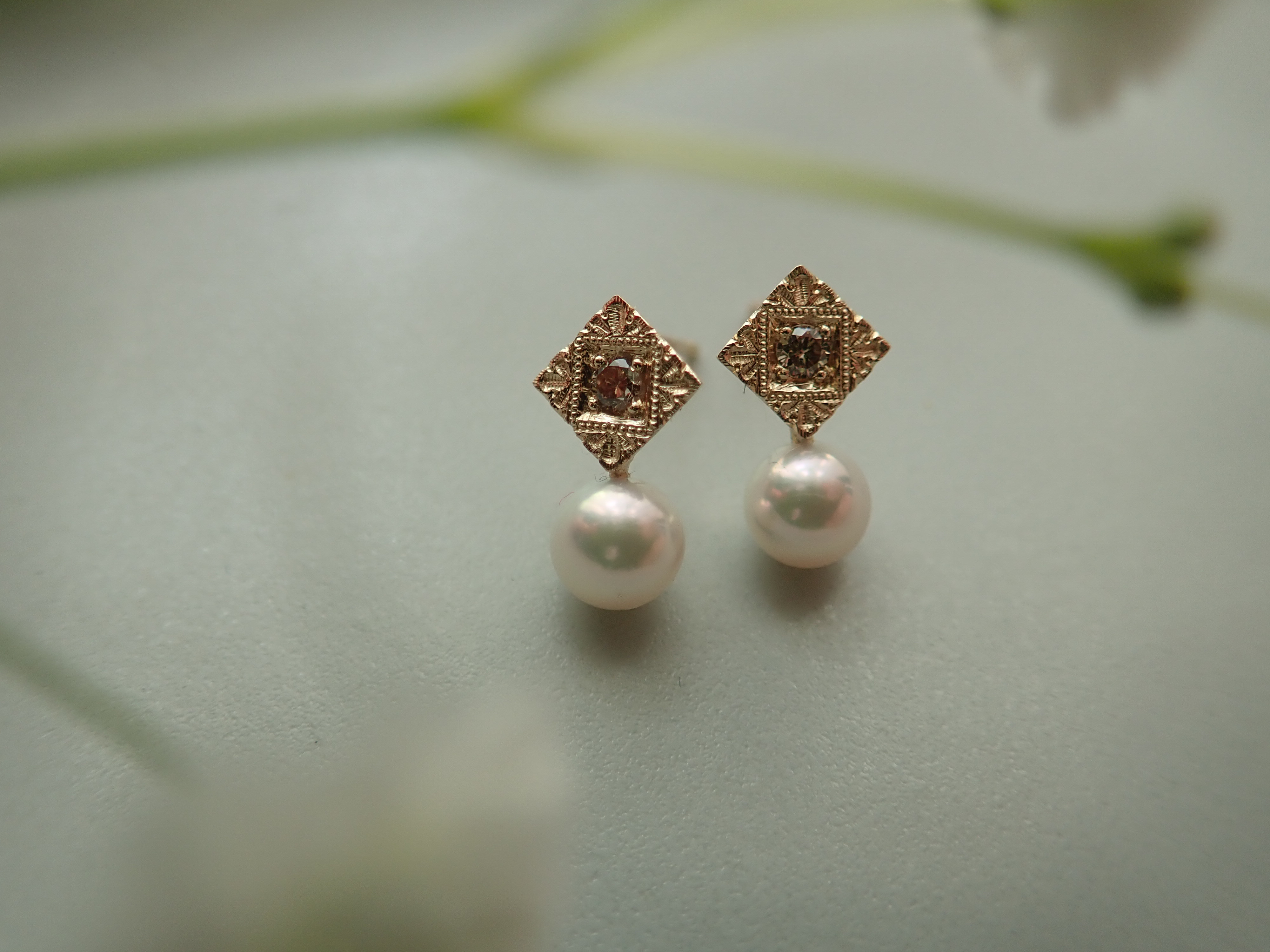 Cara -カーラ-　K10金 × Brown diamond × あこやパール
