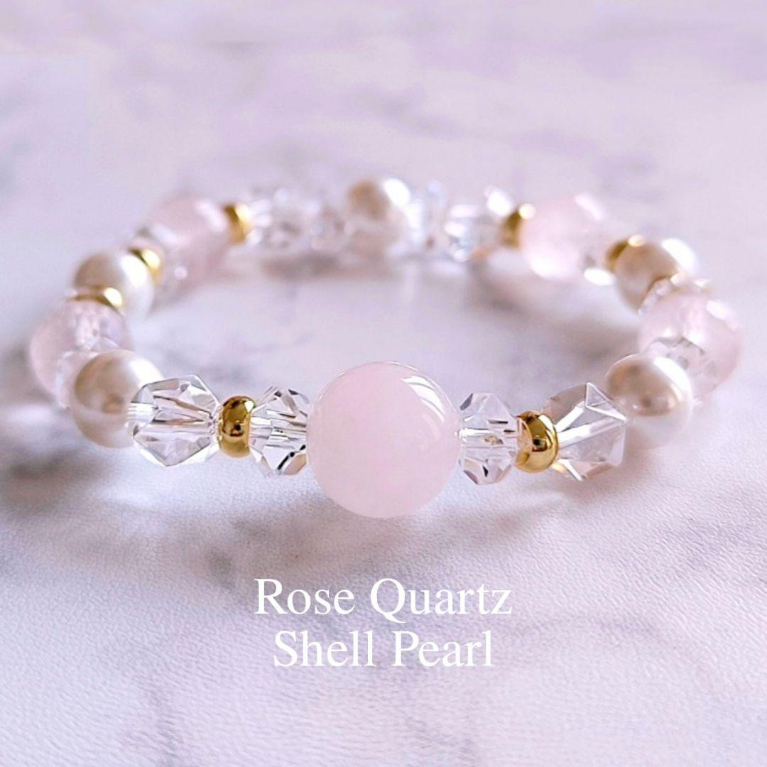 ◇マダガスカル産ローズクォーツとシェルパール・水晶のストーン◇ ANNA - 天然石 - ブレスレット