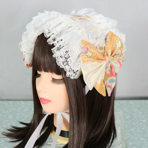 3月中❁︎。様❁︎ 成人式 卒業式 髪飾り ヘッドドレス 淡黄花×編上 ヘッドドレス ロリータ 和ロリ 成人式 卒業式