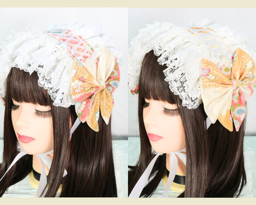 【成人式・卒業式に】ヘッドドレス 淡黄花×編上 ヘッドドレス ロリータ 和ロリ 成人式 卒業式