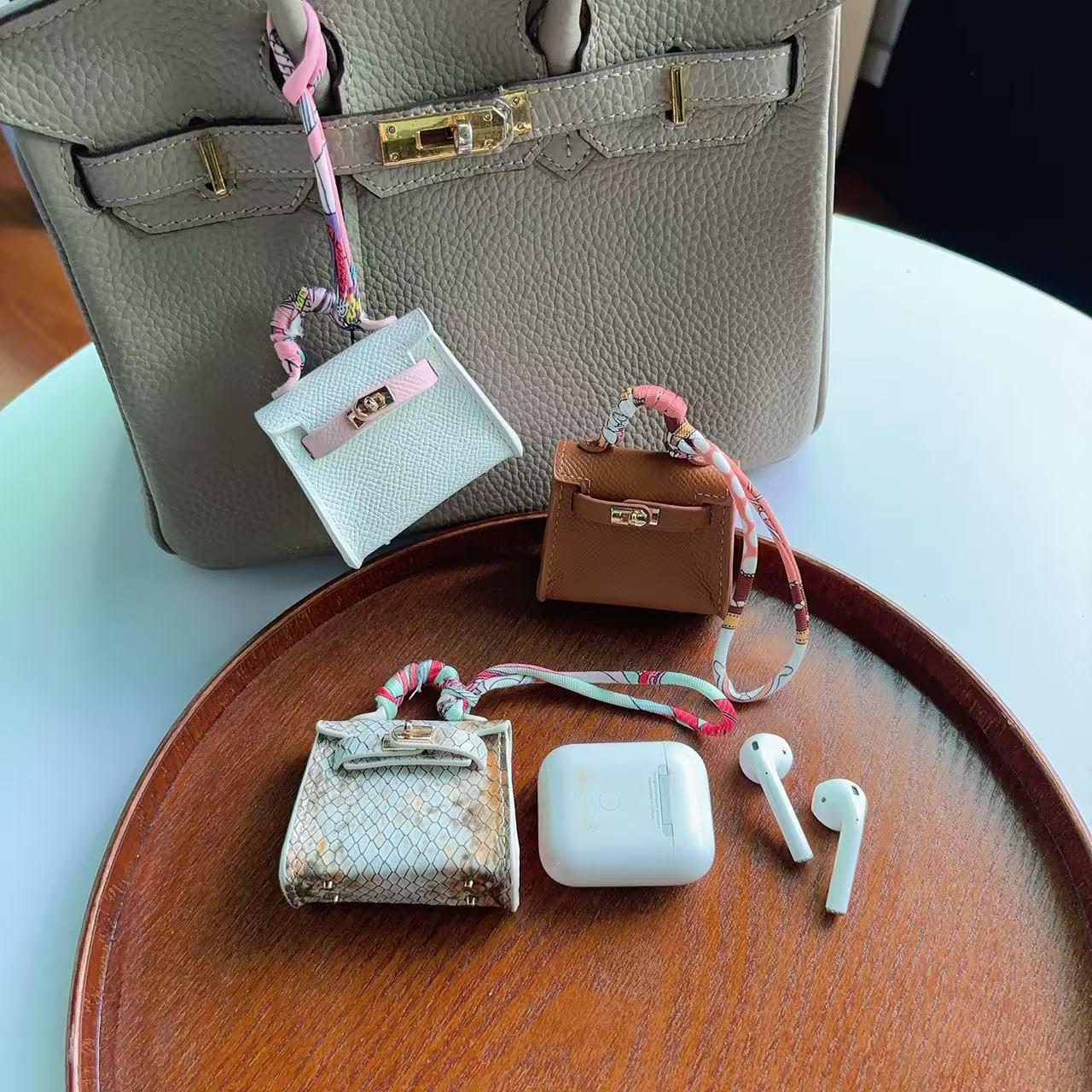 【Mini Bag】Kelly 牛革5in1 コンパクトセットリップ香水小物イヤホンキーケース※全品手縫い仕上げ