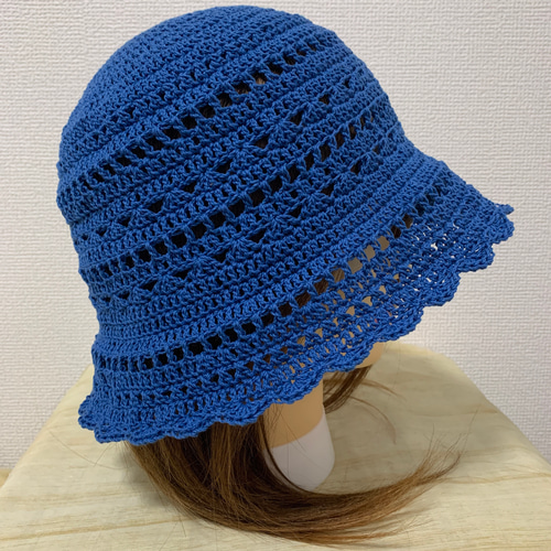 女性用バケットキャップ かぎ針編み フリル つば 帽子