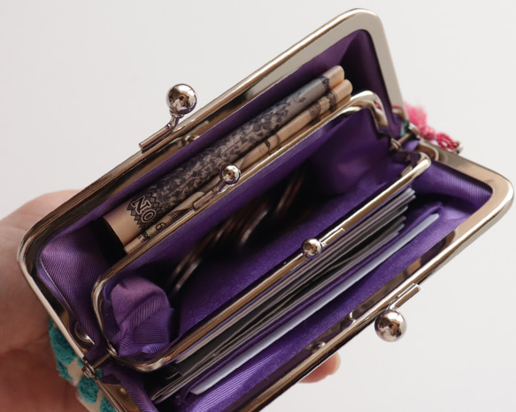 法國/天鵝絨親子搭扣錢包/配件包，天鵝絨布料和牛皮，多色 第6張的照片