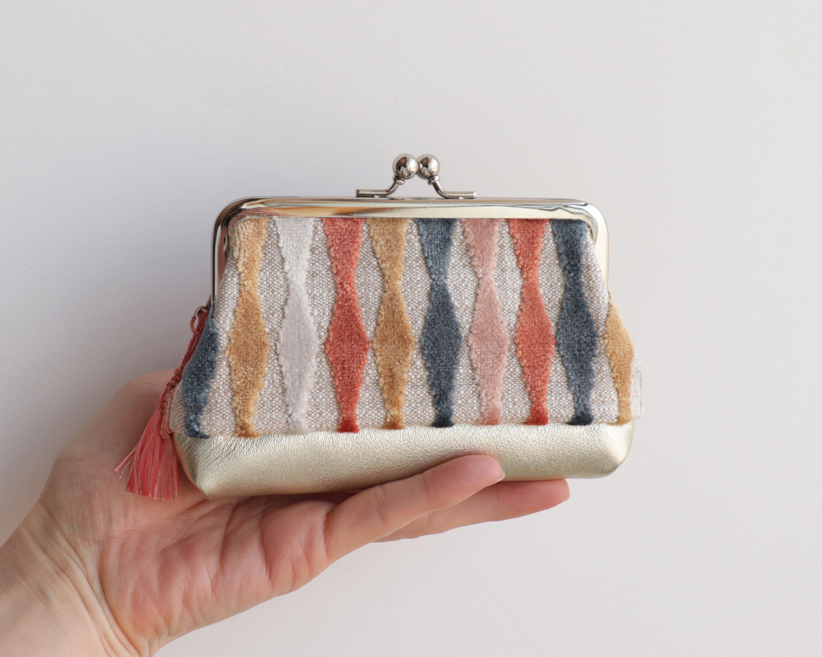 フランス/ベルベット　親子がま口財布・小物入れ　ベルベッド生地と牛革レザー　multi