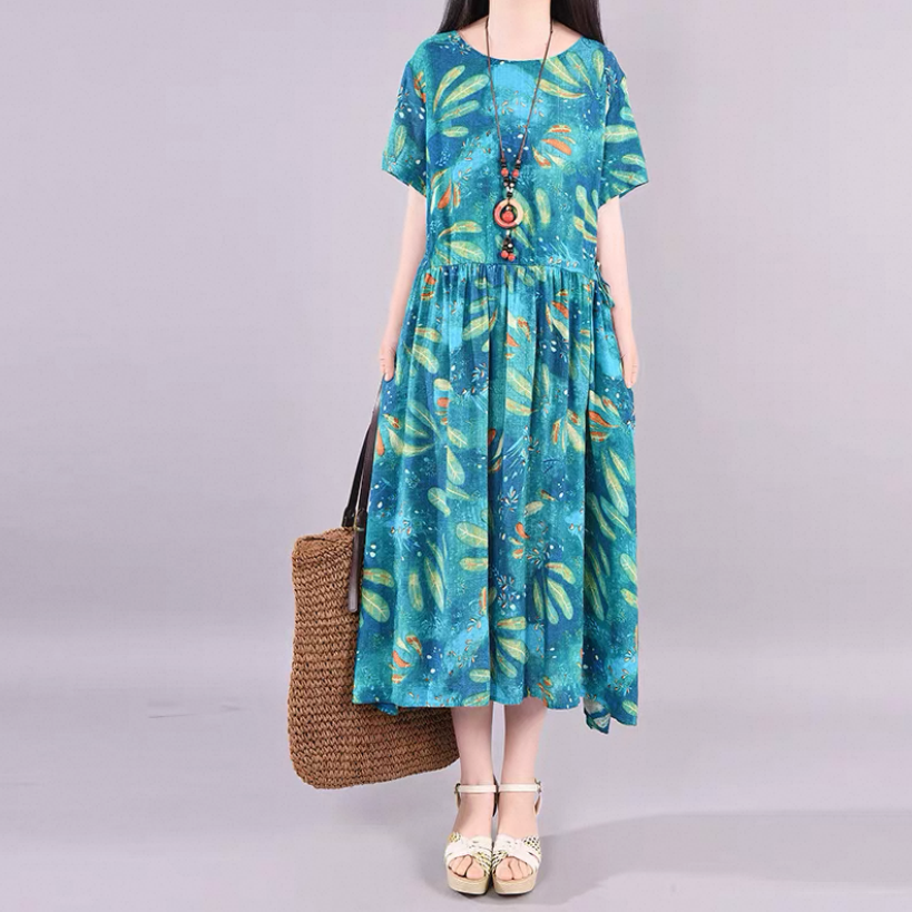 夏  綿麻 ワンピース  花柄【受注製作】