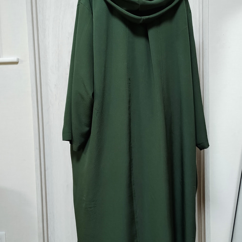 緑×茶 泥大島紬のビッグフードコート 着物リメイク 緑×茶 泥大島紬のビッグフードコート 着物リメイク