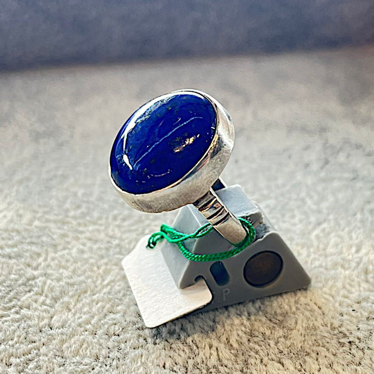 シルバーリング 天然石 ラピスラズリ メンズ シルバー925 ハンドメイド 一点もの 18号 カボションカット