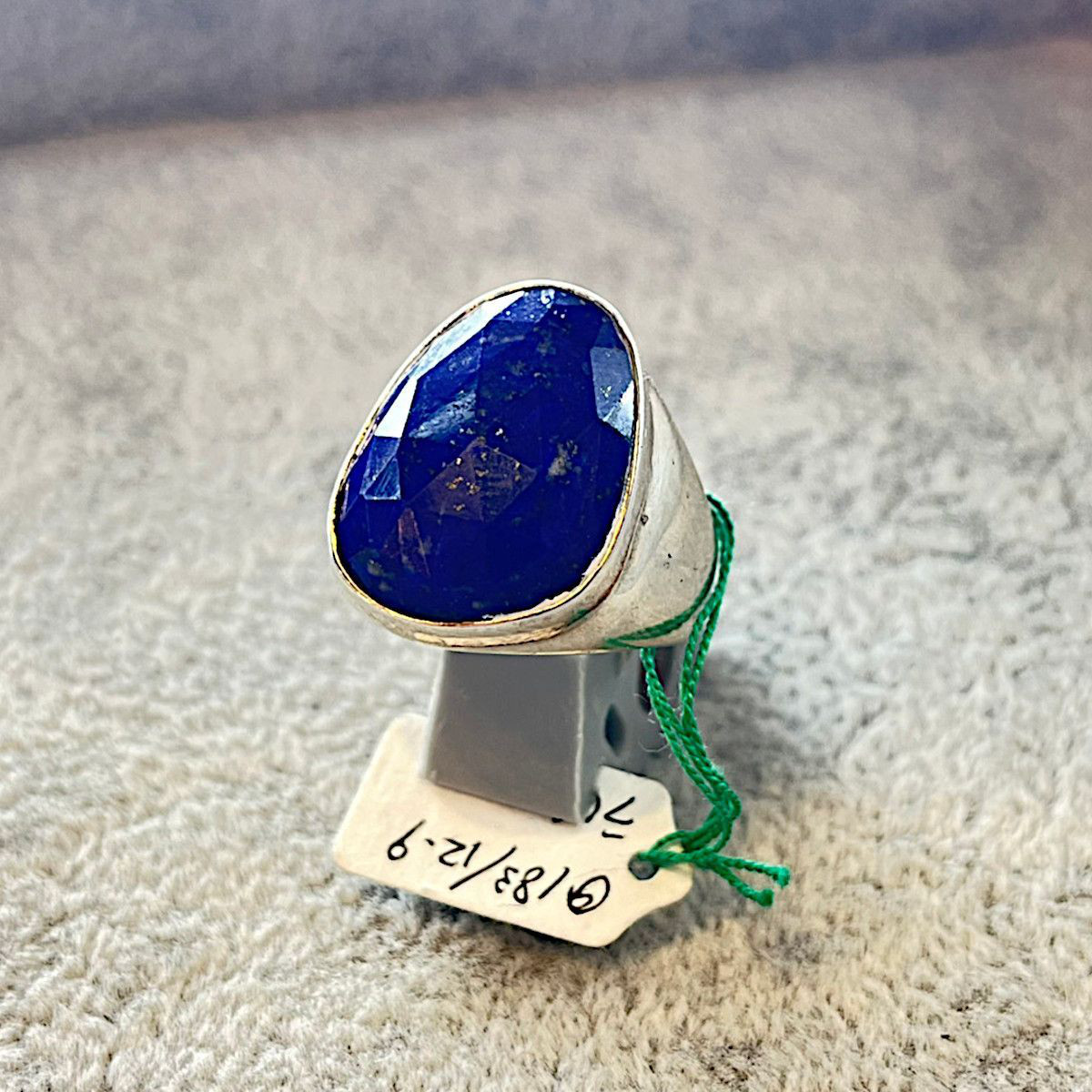 シルバーリング ダイヤモンドカット ラピスラズリ 天然石 デザインリング17号 シルバー925  ハンドメイド 一点もの