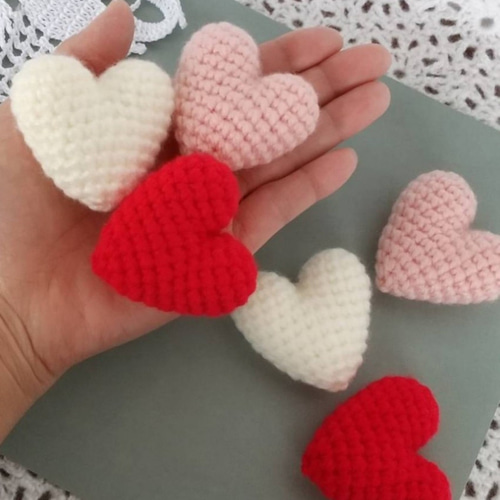 大きな＊ハート♥編みぐるみ＊赤・白・ピンク＊6個セット