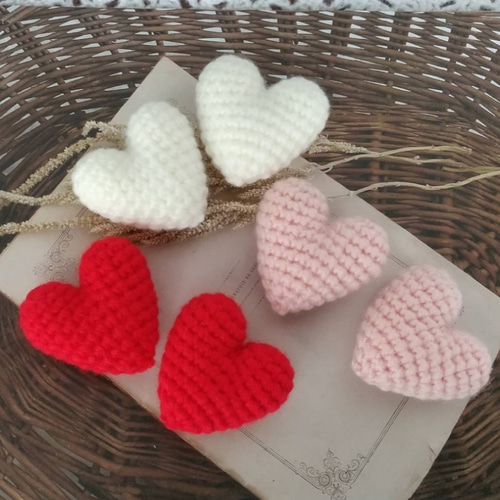 大きな＊ハート♥編みぐるみ＊赤・白・ピンク＊6個セット