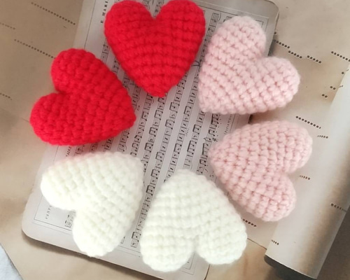 大きな＊ハート♥編みぐるみ＊赤・白・ピンク＊6個セット