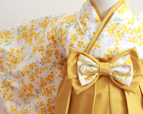 ミモザ×マスタード ベビー袴 ＊ 60 70 80 90 100 着物 お食い初め 100