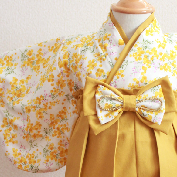 ミモザ×マスタード ベビー袴 ＊ 60 70 80 90 100 着物 お食い初め 100