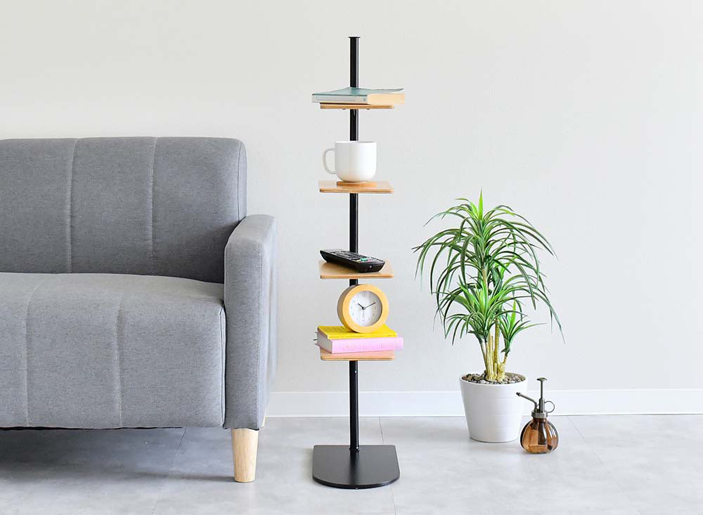 サイドテーブル＋ラック：日本製 スチール 木製 テーブル タワー ナチュラル 省スペース ディスプレ