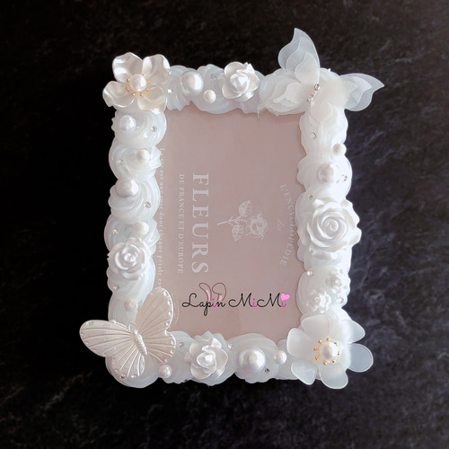 B7 L版 硬質トレカケース ホイップデコ ホワイト 上品 薔薇 蝶