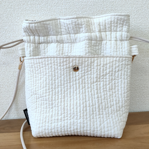 ヌビ リバティ 巾着 ショルダーバッグ ホワイト/ピンク/グレー サブ