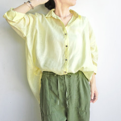 亞麻超大號襯衫（黃色） 第5張的照片