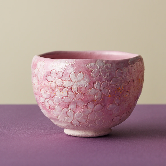2025春 新作 楽焼〚桜尽くし（ピンク）〛抹茶碗 茶入印 贈答品 茶道具