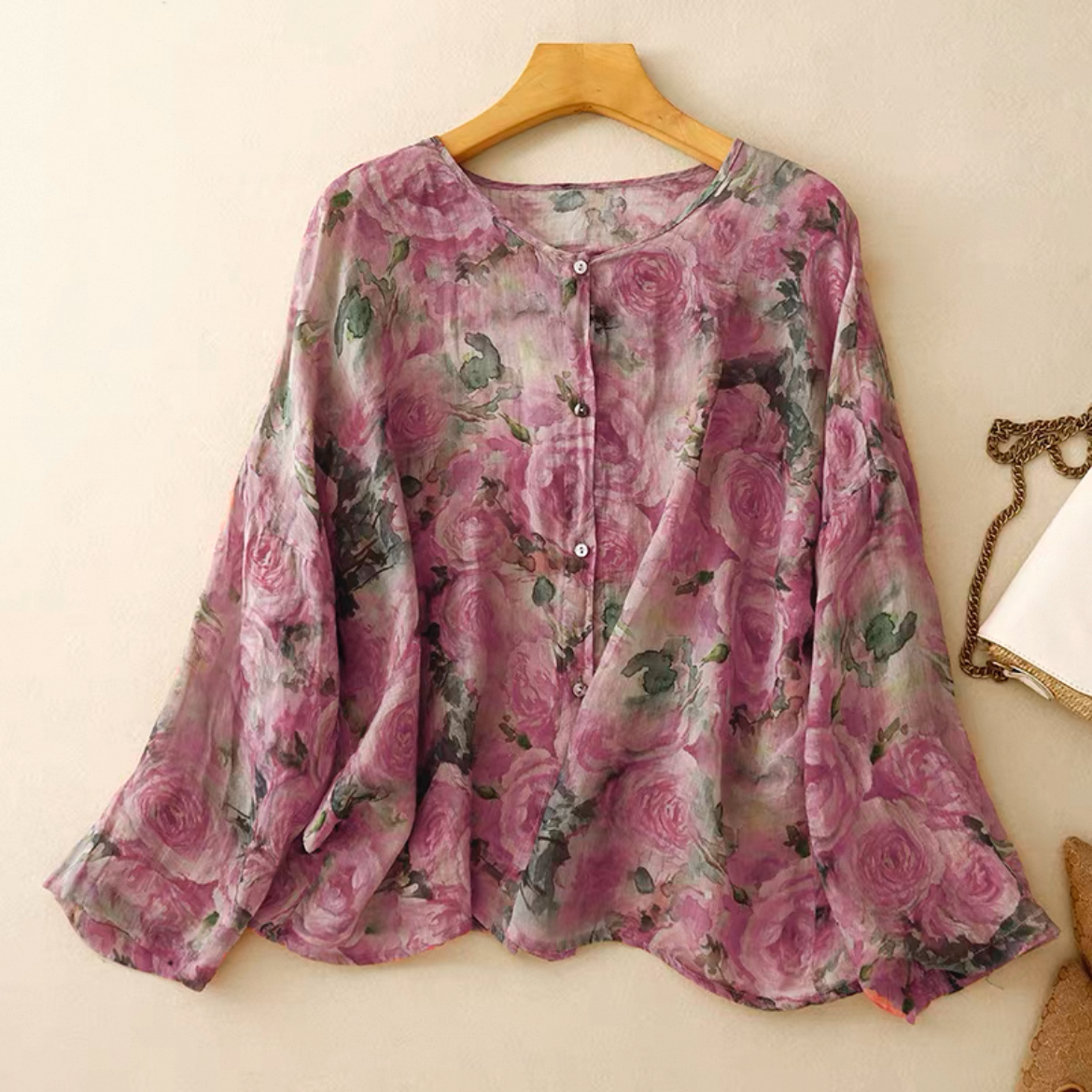 綿麻トップス、花柄トップス、綿麻シャツ、花柄シャツ、日差し対策、母の日ギフト、夏、春、秋