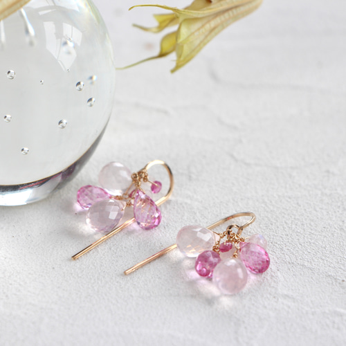 14kgf-ピンクドロップ シャンデリア ピアス ピアス（フック