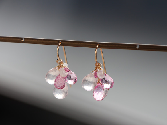 14kgf-ピンクドロップ シャンデリア ピアス ピアス（フック・チェーン