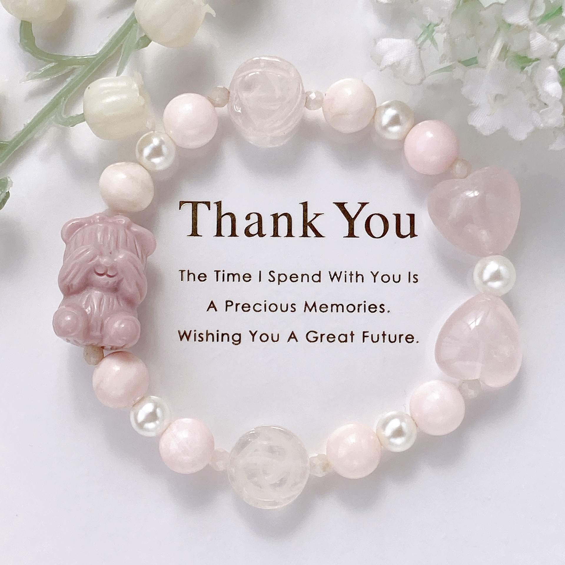 ☪︎·̩͙一点のみ☪︎·̩͙アラシャンくまちゃんリボン薔薇天然石ブレスレット