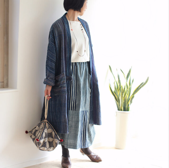 2025手作り新作ブルーレトロコートポンチョ兼用