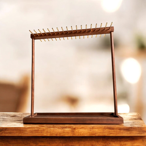 36フック トレイ付きネックレススタンド 木製ネックレスディスプレイ