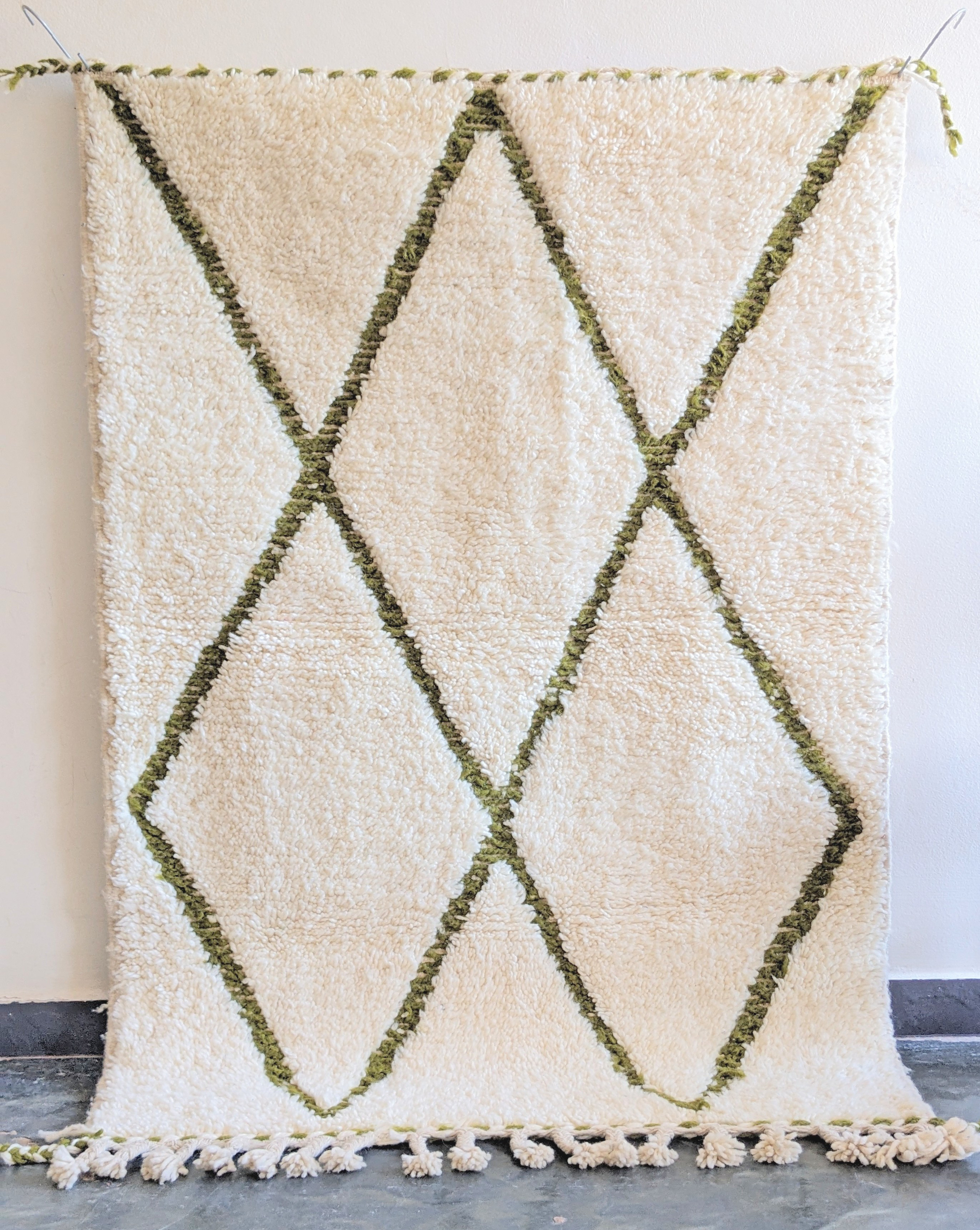 モロッコ直輸入　ベニワレンラグ-No.16(101.5×146cm) グリーン