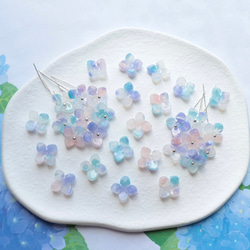 オリジナル新作★アジサイ　クローバー　お花のアセテートパーツ　ミントブルー×ライトパープルグラデーション 14枚目の画像