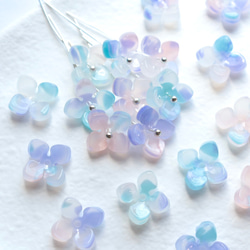 オリジナル新作★アジサイ　クローバー　お花のアセテートパーツ　ミントブルー×ライトパープルグラデーション 16枚目の画像