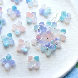 オリジナル新作★アジサイ　クローバー　お花のアセテートパーツ　ミントブルー×ライトパープルグラデーション 11枚目の画像