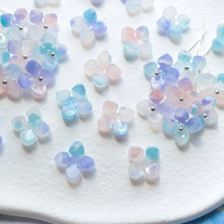 オリジナル新作★アジサイ　クローバー　お花のアセテートパーツ　ミントブルー×ライトパープルグラデーション 6枚目の画像