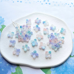 オリジナル新作★アジサイ　クローバー　お花のアセテートパーツ　ミントブルー×ライトパープルグラデーション 8枚目の画像