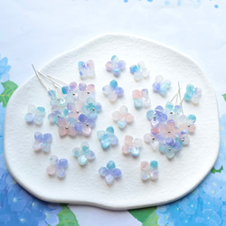 オリジナル新作★アジサイ　クローバー　お花のアセテートパーツ　ミントブルー×ライトパープルグラデーション 13枚目の画像