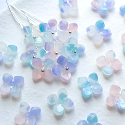 オリジナル新作★アジサイ　クローバー　お花のアセテートパーツ　ミントブルー×ライトパープルグラデーション 15枚目の画像