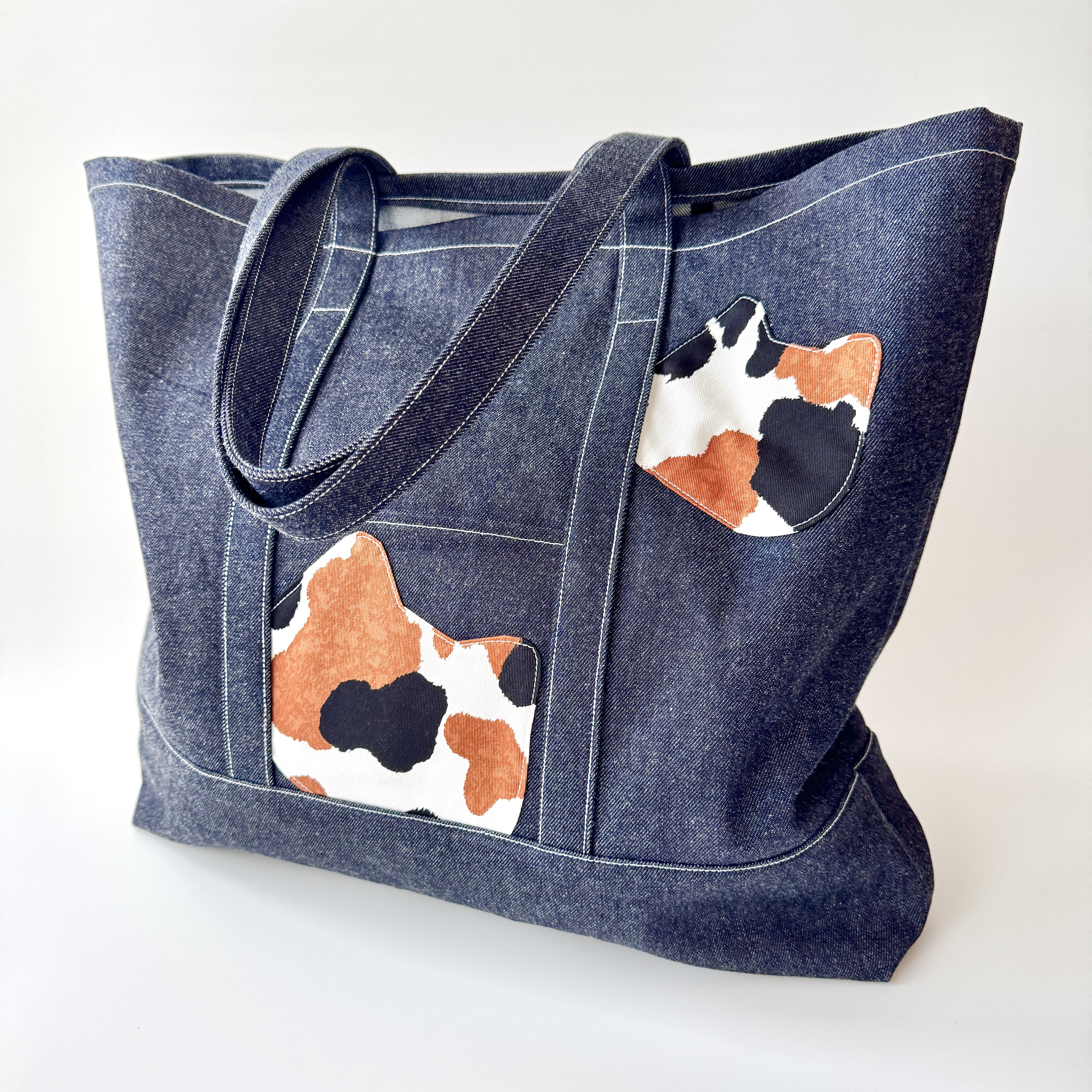 三毛猫柄   デカトートバッグ　デニム