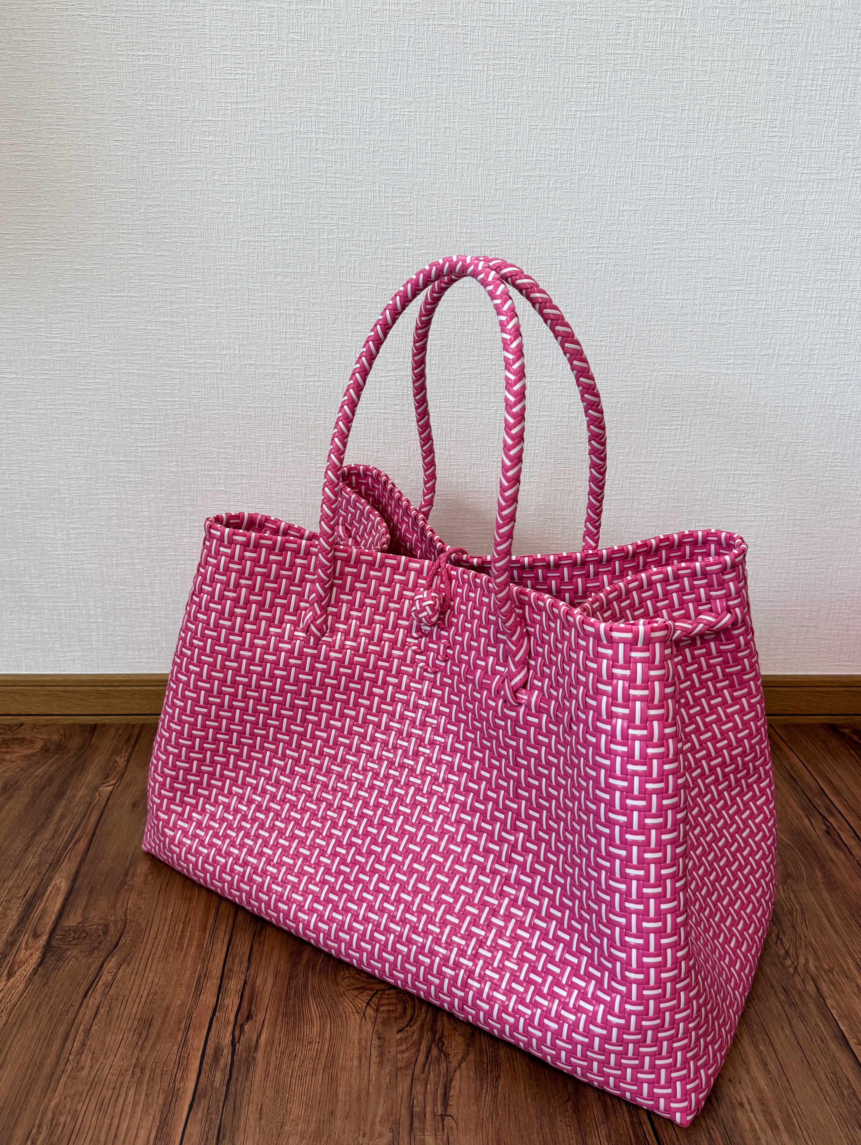 ジャンボsize！　まるごと洗えるバッグ　パサールバッグ　トートバッグ　大容量　特大　プラカゴ　メルカド　ピンク