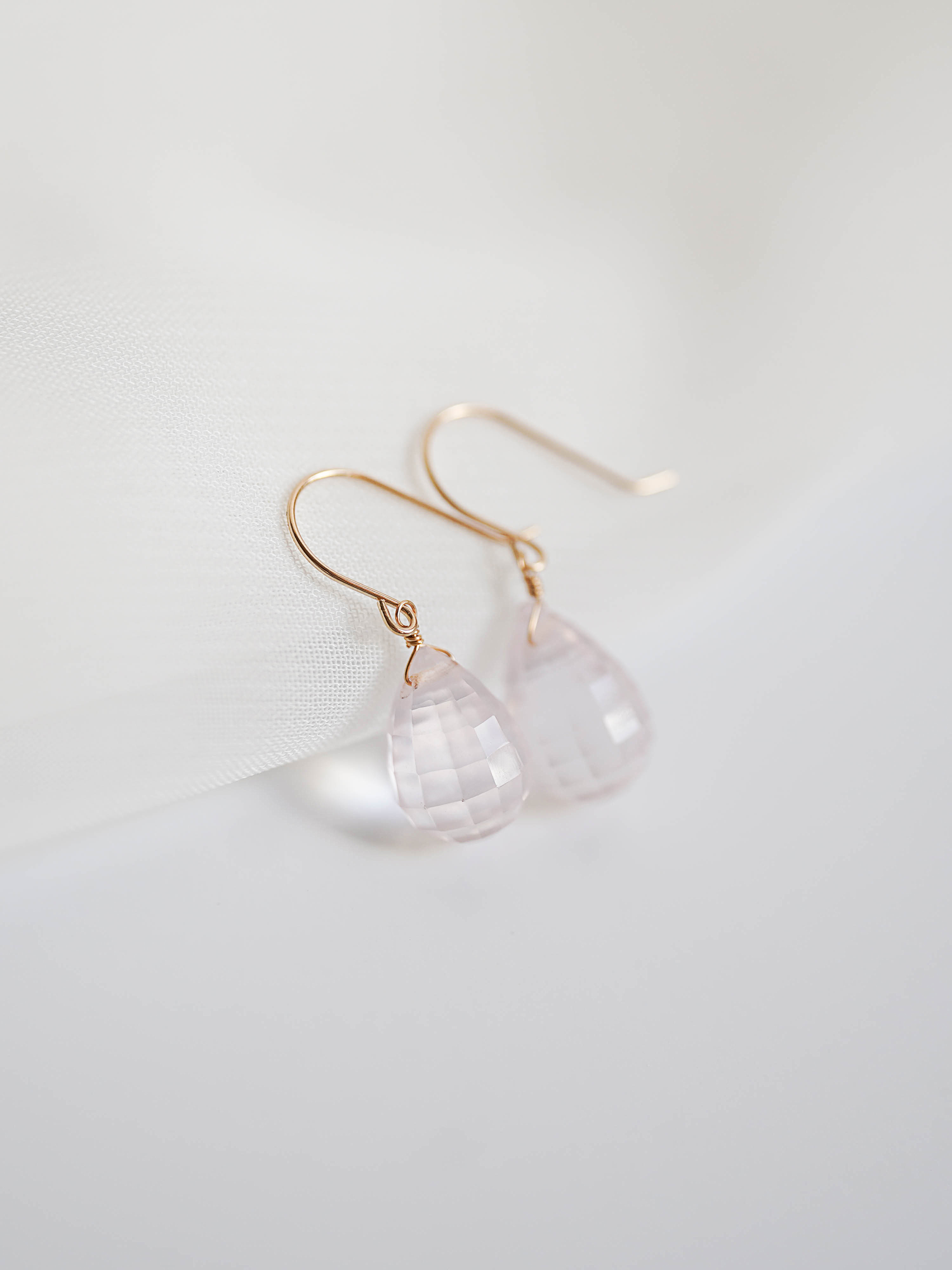 ローズクォーツ ミラーカット ドロップ ピアス