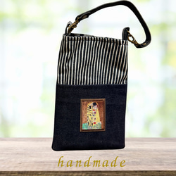 ハンドメイドタバコポーチ横型小物入れ猫柄ブルーライン アイコス