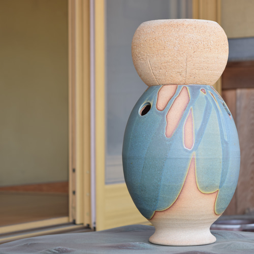 室内用] 信楽焼 陶製 水琴窟「小丸陶琴（トルコブルー）」 その他