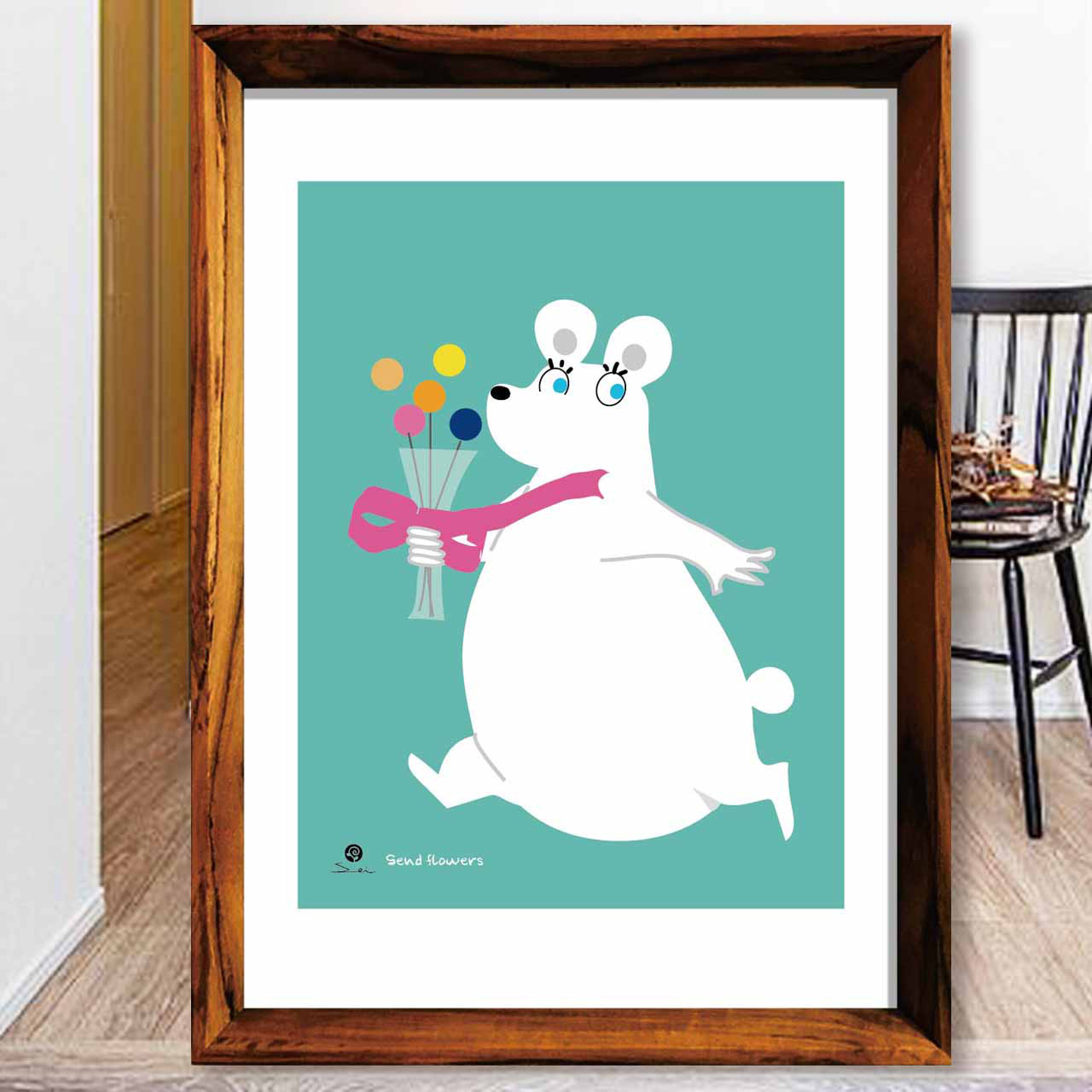 花もらった　クマ　お気に入り9600件突破　イラスト　ポスター　アートポスター　アート/sei検索　3430 4,720円