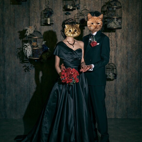 実例写真！パーティードレス ワンショルダー ブラック 光沢感 前撮り  