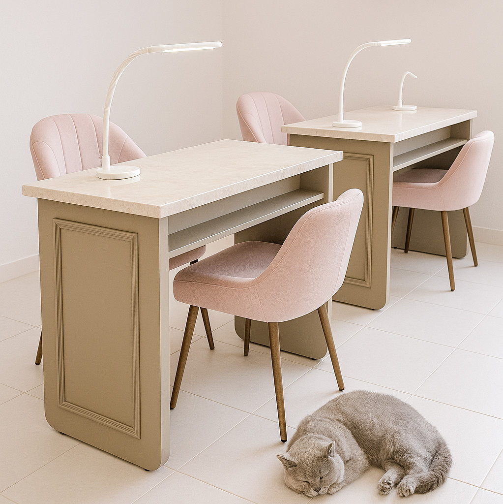 かわいいネイルテーブルW1200 大理石天板 足が丸くなっているネイルデスク アンティーク調店舗什器 オーダーメイド家具