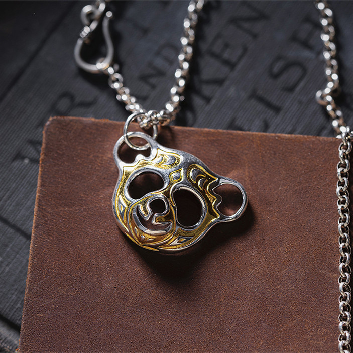 銀メッキ純金パンダの笑顔マスクペンダント・アクセサリー、動物モチーフのセーターチェーン、男女兼用ペンダント・ギフト